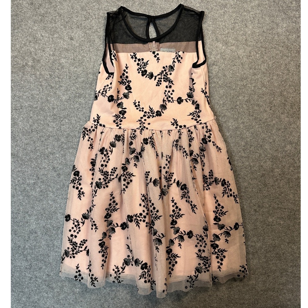 The Children's Place Floral Mesh Party Dress 12 Pink Black Embroidered Tulle